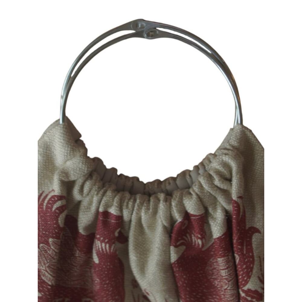 Vintage Rooster Bird Tapestry Ring Handle Bag Removable Cream Red Large - Picture 10 of 16